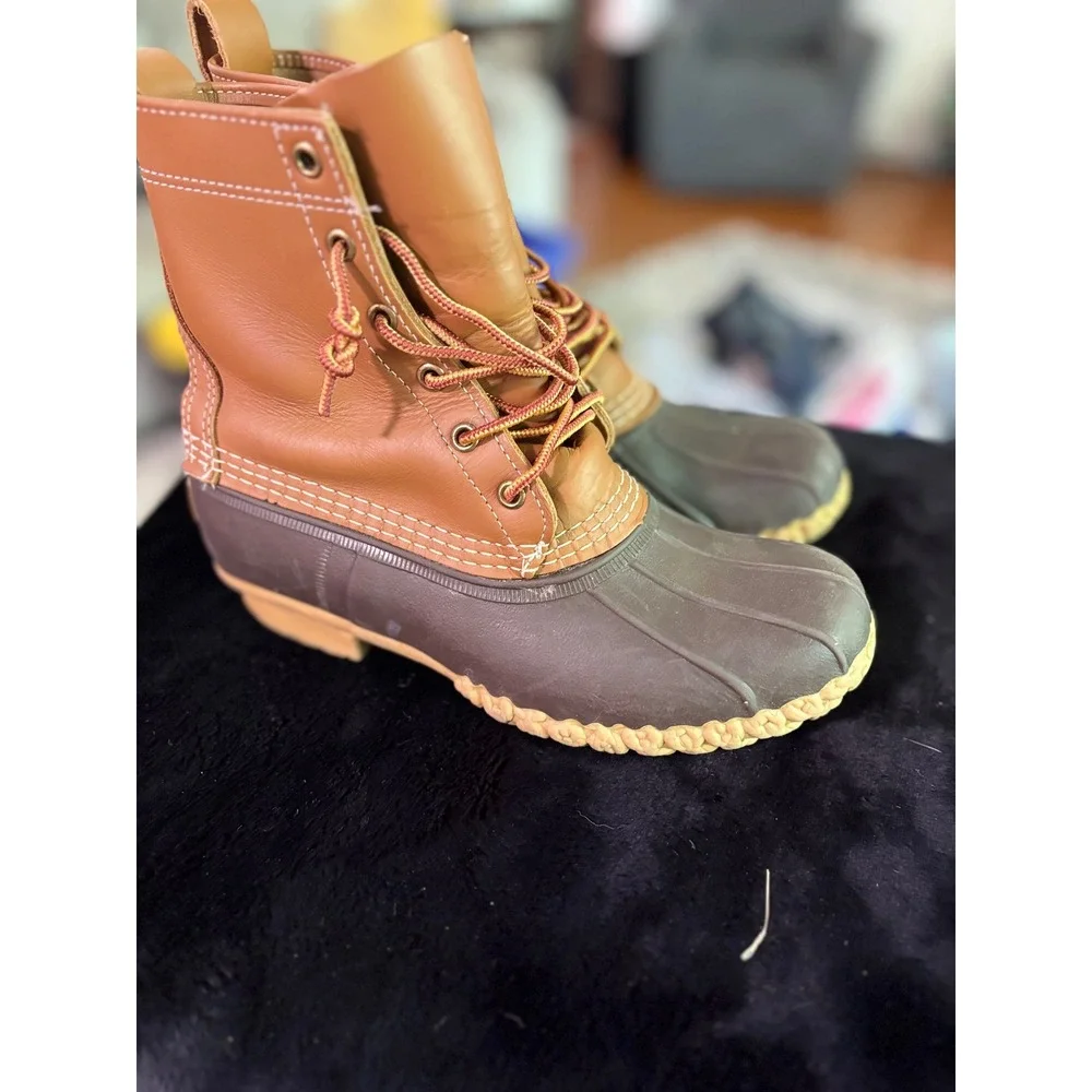 LL Bean Boots 8 Inch Duck Boots Mens Brown Tan Leather Waterproof Made in Maine